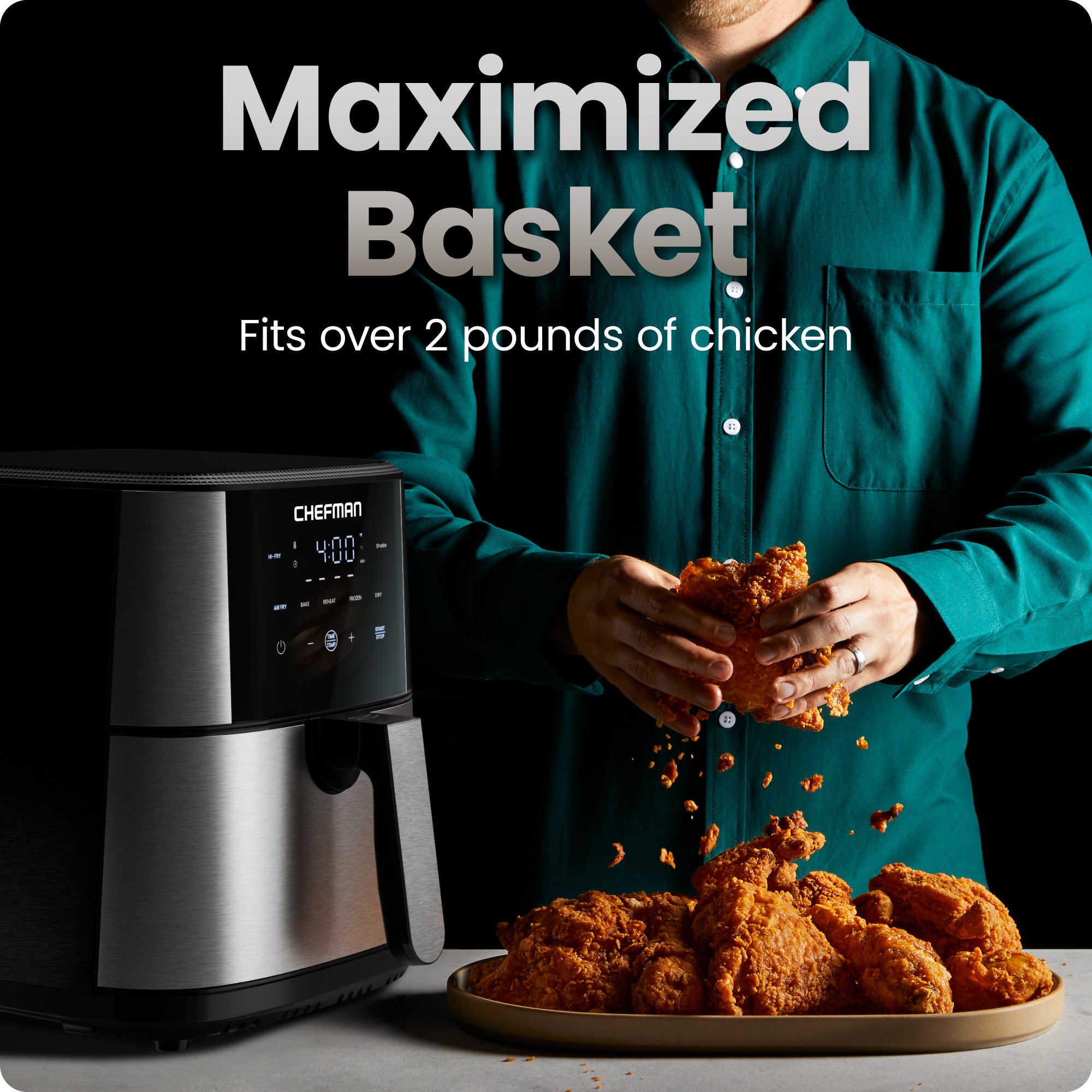 TurboFry 6-Quart Digital Air Fryer. Touch Controls w/ 5 Cooking Functions ?C Stainless Steel - Image 3